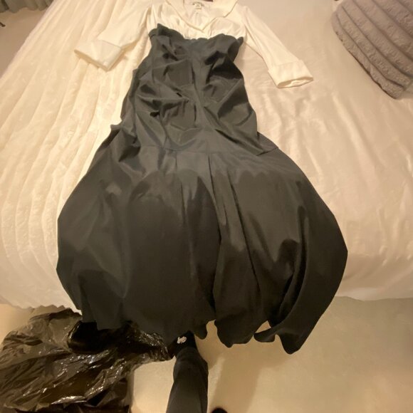 Belissima Formal Wide Lapel 3/4 sleeve Mermaid Gown Ivory & Black Ruched Size 8 - Picture 4 of 11